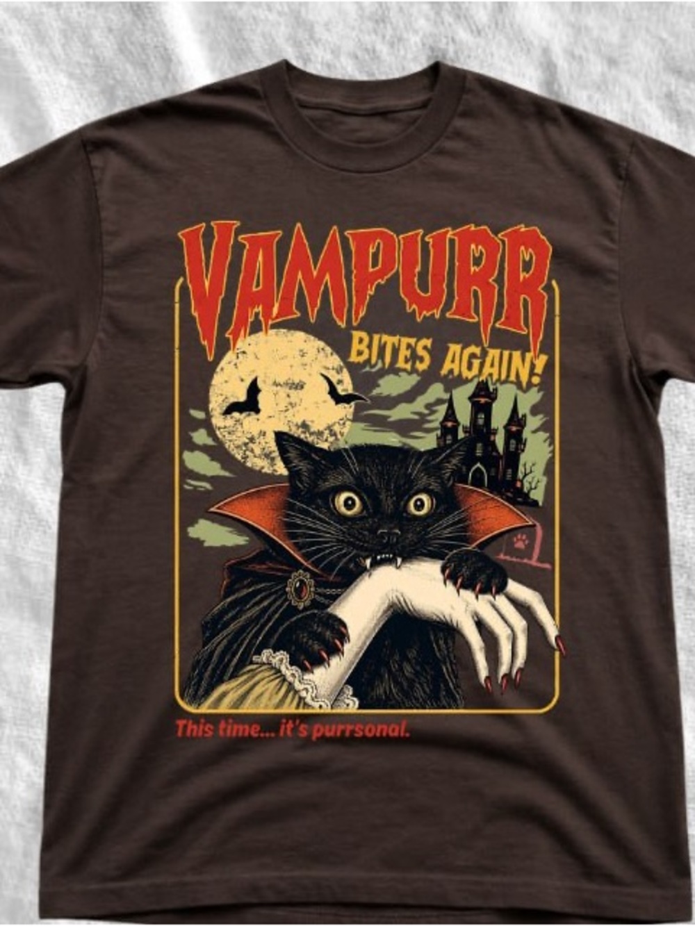 Gildan Brown Vampurr Bites Again Graphic Tee